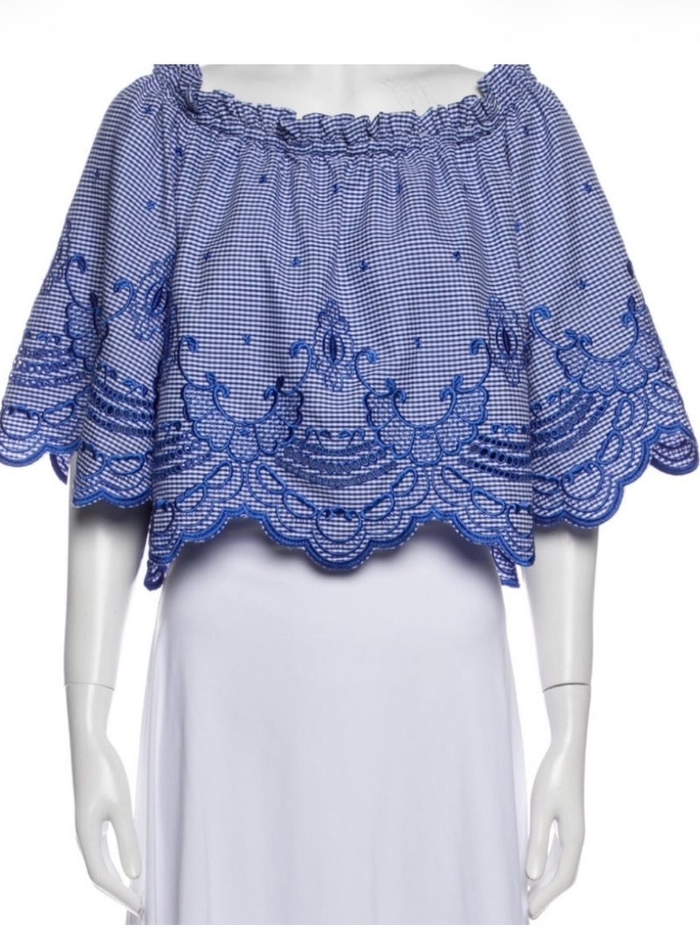 Alexis Blue Ellis Gingham Off-Shoulder Embroidered Top L
